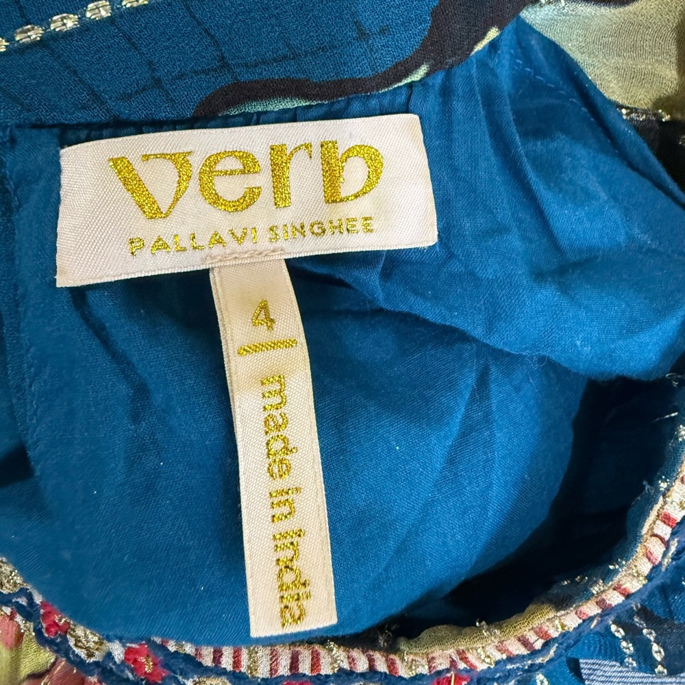 verb Teal Floral Pleated Mini Dress with Tie Waist - Picture 4 of 7